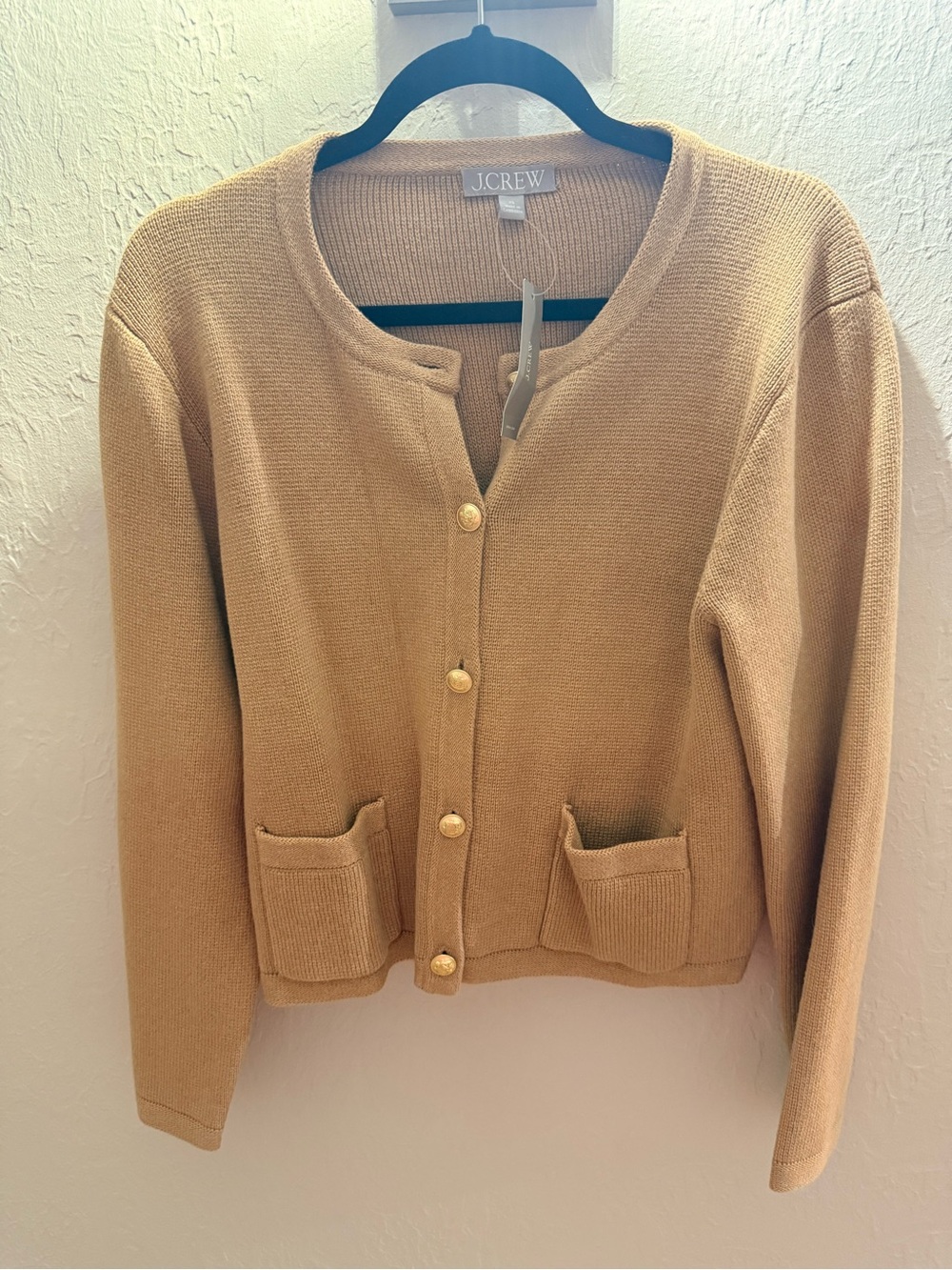 J. Crew Camel Button-Front Knit Cardigan